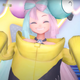Gym leader Iono grins while wearing an oversized yellow jacket.